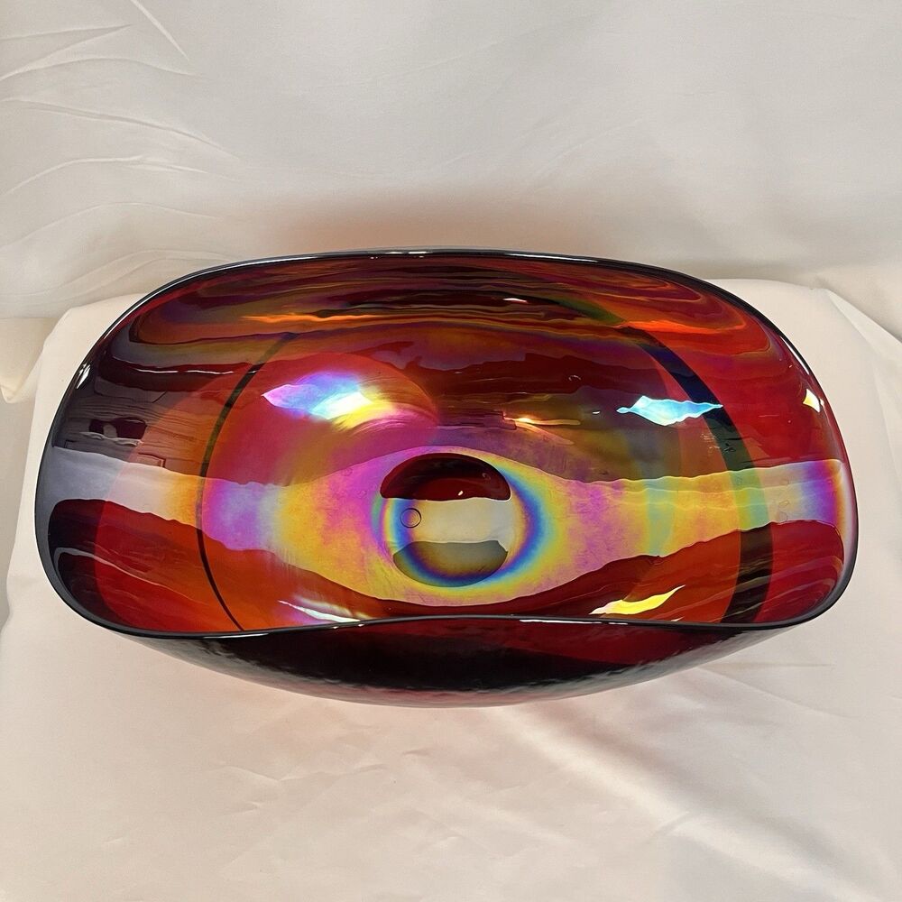 VTG. Crate & Barrel Iridescent Fossili Murano Oil Slick Glass Centerpiece Bowl